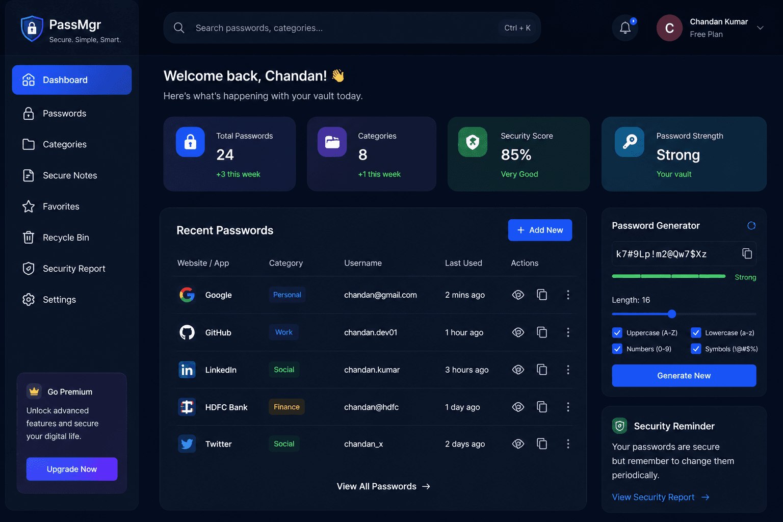 Credential dashboard interface